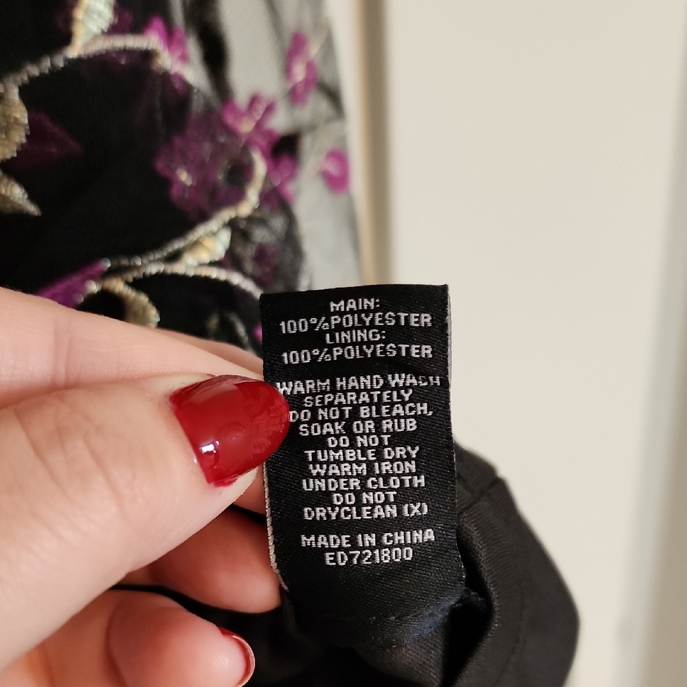 NWT Nordstrom Mesh Embroidered Floral Black and Pink Dress - Picture 7 of 11